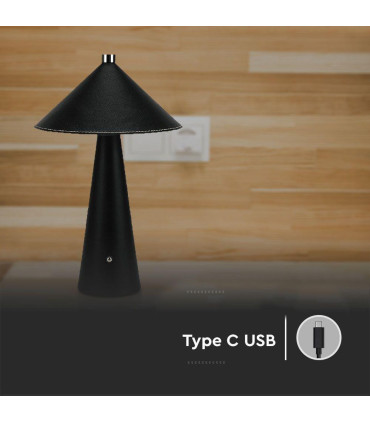 Lampka Biurkowa Nocna V-Tac 3W Led 33Cm Cct Ładowanie Usb-C Ściemnianie Czarna Skóra Vt-10117 3000K-6000K 240Lm